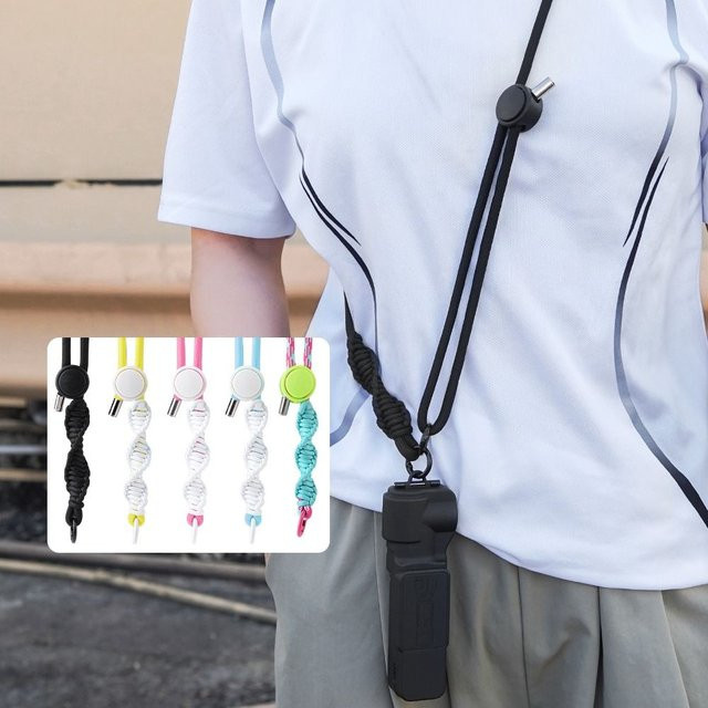 DJI OSMO Pocket 3 Anti-Verlust Nylon-Umhängeband als verstellbares Crossbody-Seil in Blau und Weiß mit 1/4 Zoll Schraubband - Bild 1