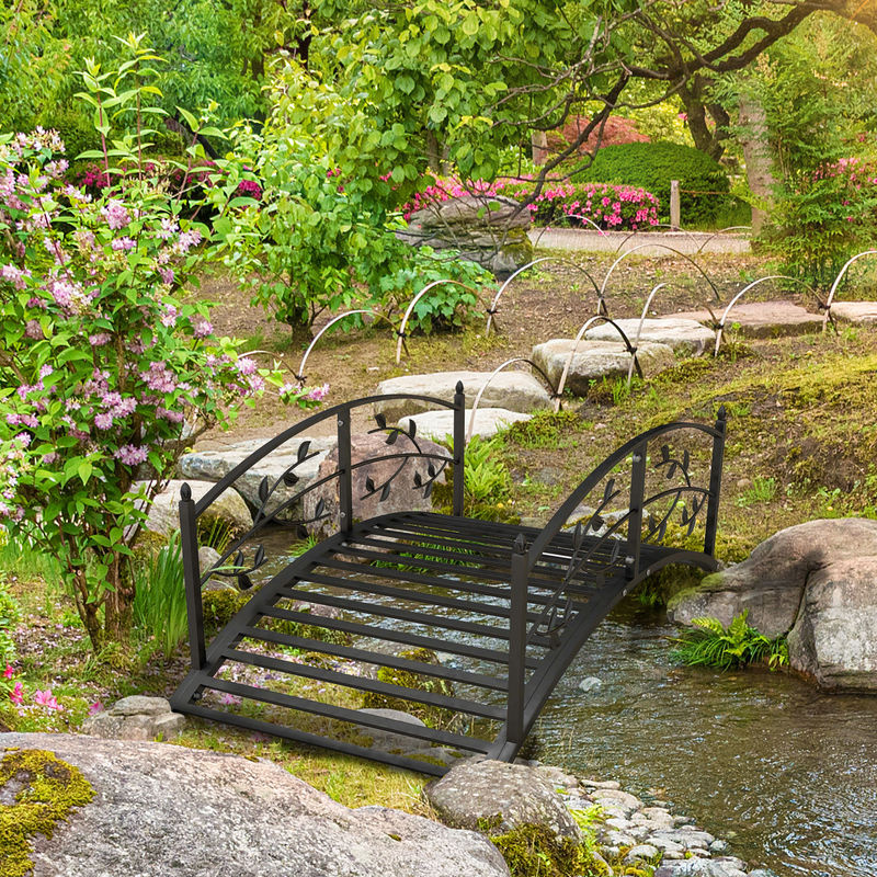 Outsunny Gartenbrücke als Teichbrücke mit Geländer und Weinrankenmotiv in Schwarz, B: 67 cm, T: 119 cm, H: 47 cm - Bild 2