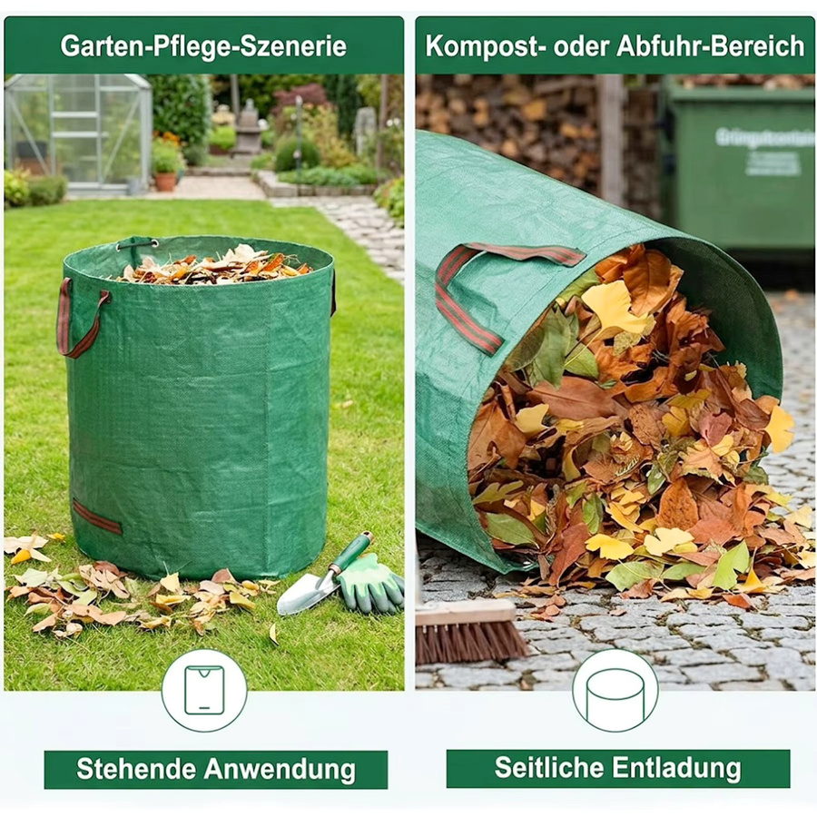 3er Set Forever Speed Gartensäcke aus grünem Polypropylen-Gewebe, 3x 272 l Laubsäcke für Gartenabfälle und Grünschnitt, robust und faltbar - Bild 4