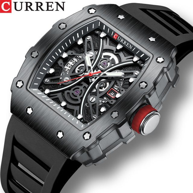 Curren Armbanduhr Quarz, Silikonarmband, Schwarz, Eckig, Herren - Bild 1