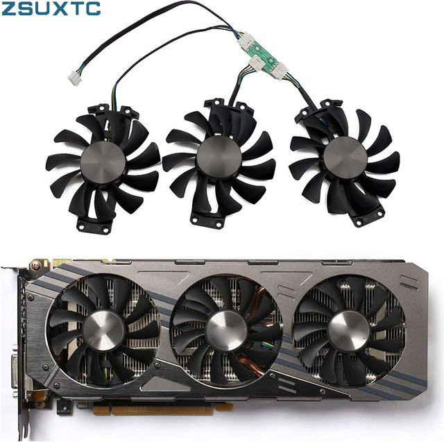 3er-Set Zotac GA81S2U GPU-Lüfter für GeForce GTX 980-4GD5 und GTX 970 AMP 4G, 75 mm, 4-Pin, Schwarz - Bild 1