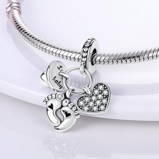 YIRAN Jewelry Charm Silber, Schnuller Fußabdruck Herzförmiger Anhänger, Damen - Bild 1