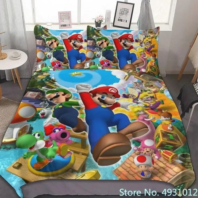 Gu Tao Baby-Bettwäsche-Set Super Mario Anime 3D Design, 3-teilig, Multicolor, B x H: 172 x 218 cm - Bild 1
