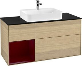 V&B Finion Waschtischunterschrank in Eiche Beige mit LED-Beleuchtung und Regalfach, Breite: 120 cm - Bild 1