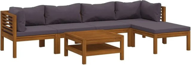 vidaXL 7-tlg. Garten-Lounge-Set aus massivem Akazienholz in L-Form mit dunkelgrauen Polstern - Bild 1