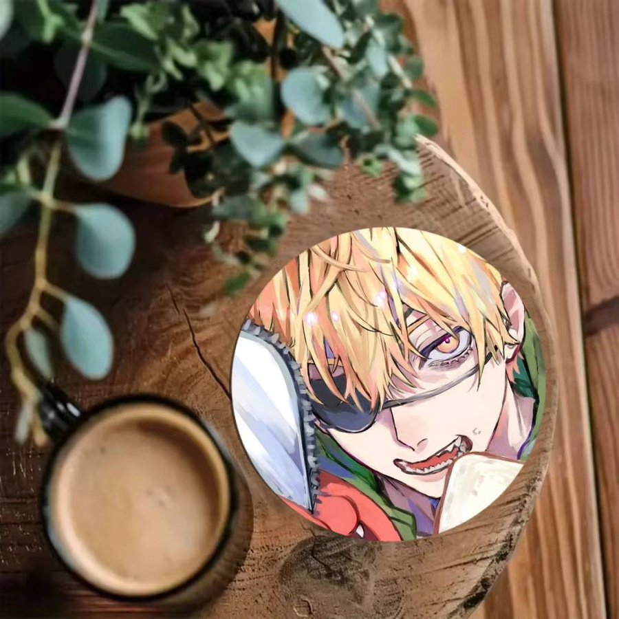 Denji Anime-Charakter Untersetzer aus Holz, rund, Durchmesser: 10 cm, mehrfarbig - Bild 4