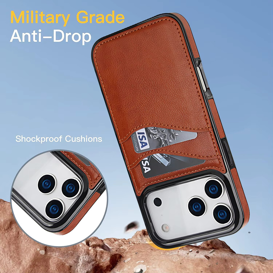 Luxuriöse Leder-Handyhülle mit vertikalem Kartensteckplatz für Apple iPhone 17 Pro Max 16 Plus 15 14 13 12 11, stoßfeste Anti-Drop Tasche in Blau und Braun - Bild 4