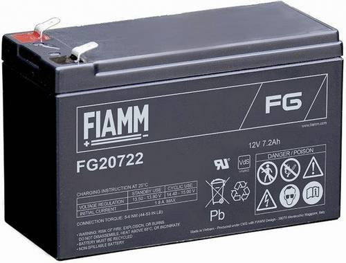 Fiamm FG20722 116113 Bleiakku 12V 7200 Blei-Vlies AGM in Schwarz mit Flachstecker 6.35mm B/H/T: 65 x 101 x 151 mm - Bild 1