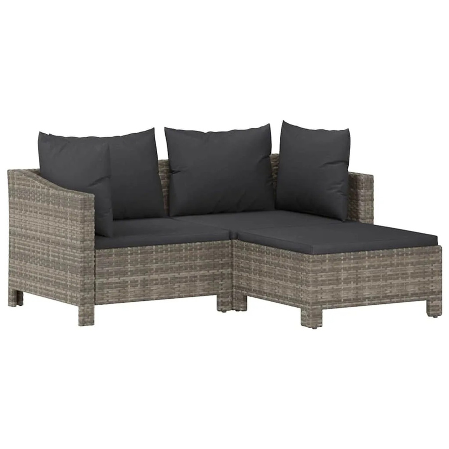 vidaXL 3-tlg. Garten-Lounge-Set in L-Form aus grauem Poly Rattan mit Kissen und pulverbeschichtetem Stahlgestell - Bild 2