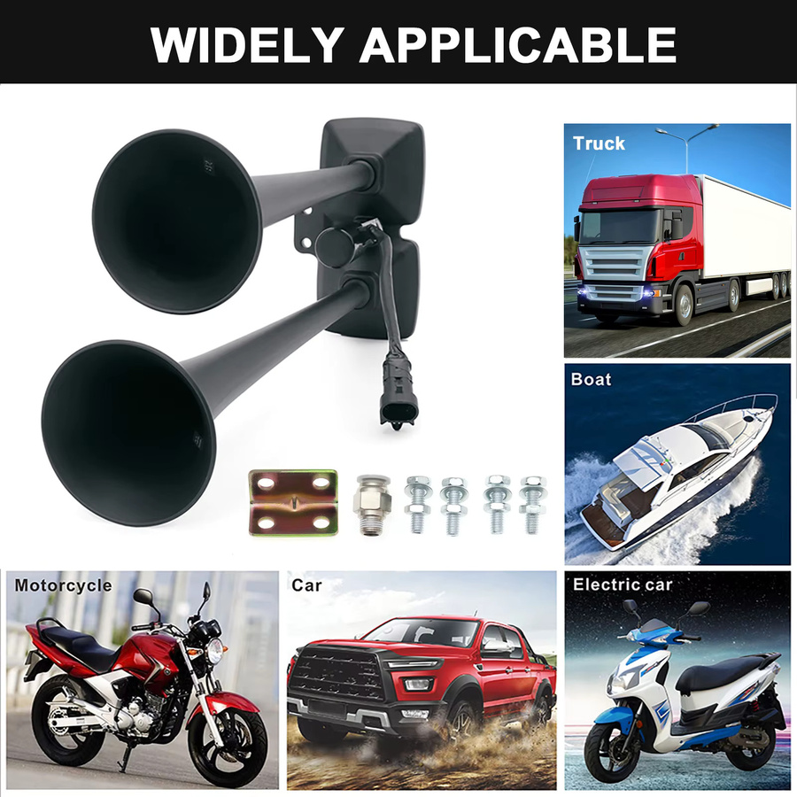 ZMFJH 24V Dual Trompete Air Horn Elektrische Hupe mit Magnetventil und Sirene für Auto, Boot, LKW und Anhänger, Schwarz - Bild 5