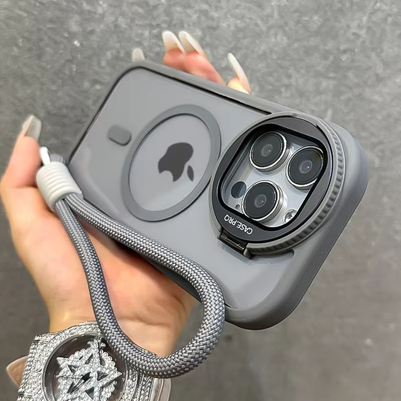 Vyimc Magnetischer Falten Glaslinsenständer für iPhone 11 bis 17 Pro Max, Transparent, Stoßfeste Abdeckung mit Magsafe-Handgelenkschlaufe - Bild 4