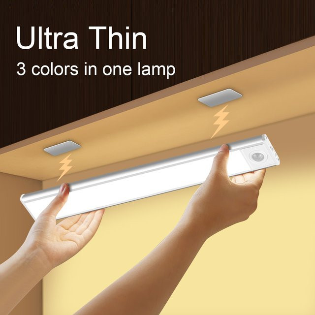 CHNAITEKE Aluminium LED Unterschrankleuchte mit Bewegungssensor, dimmbar, USB-Aufladung, Farbe: Weiß - Bild 1
