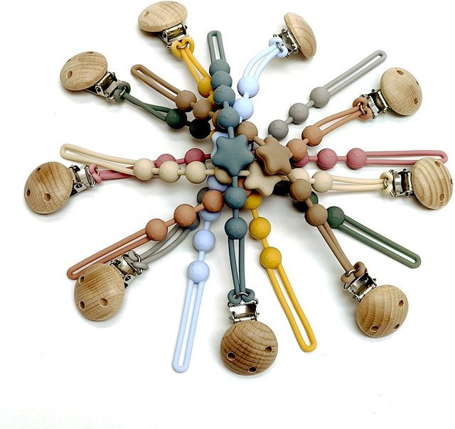 Silikon Schnuller Kette und Beißring für Kinder in Beige und Multicolour - Bild 1