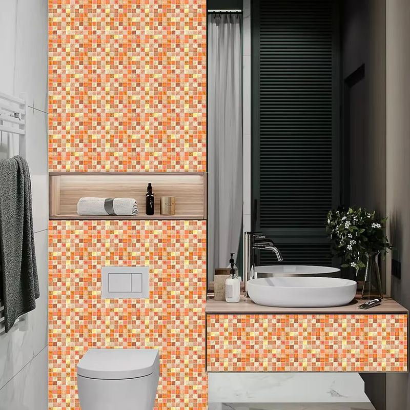 YanTin 10er Set Mosaik Wandaufkleber in Orange Marmor Optik aus PVC für Küche und Badezimmer - Bild 4