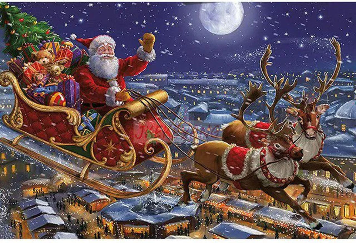 FIYO 5D Diamantgemälde DIY Set mit Weihnachtsmann Hirsch Pferd oder Auto, mehrfarbige Stickerei mit runden Diamanten, B/H: 20 x 30 cm - Bild 1