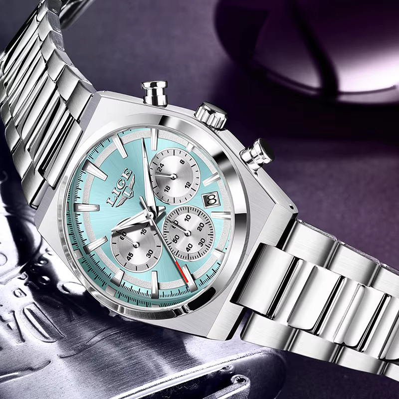 LIGE Chronograph, Quarz, Edelstahl, Silber, Herren - Bild 2