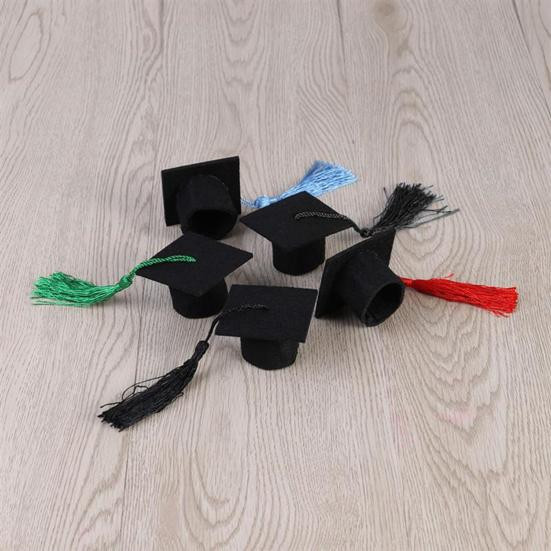 20 Stück Filz Mini Abschlusskappen mit Quasten als Weinflaschen-Topper für deine Graduation Party in Gelb und Schwarz - Bild 5