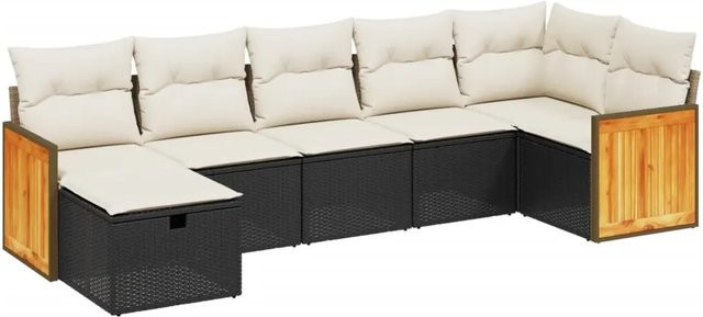 vidaXL 7-tlg Garten-Sofagarnitur in L-Form aus Poly Rattan und Metall mit Kissen in Schwarz - Bild 1