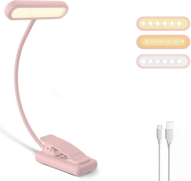 KEBINCPLED USB Buchlampe Rosa, wiederaufladbare LED Leselampe mit Clip und Touch-Steuerung, verstellbar mit Warmweiß, Kaltweiß und Tageslicht - Bild 1