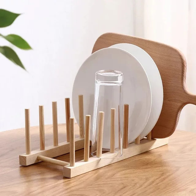 Multifunktionales Küchen-Abtropfgestell aus Holz in Weiß zur Aufbewahrung von Schüsseln und Tellern - Bild 1