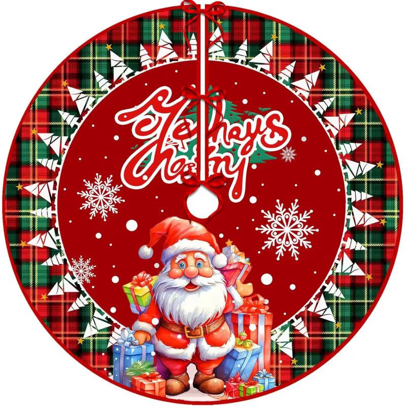 VIKAMA Weihnachtsbaum-Rock mit Weihnachtsmann-Motiv in Rot kariert für deine Weihnachts- und Neujahrsdekoration - Bild 4