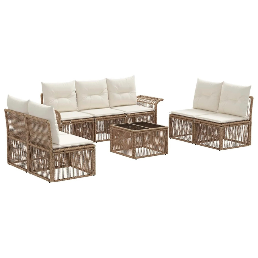 vidaXL Gartensofa-Set 8-teilig in Beige aus Poly-Rattan mit pulverbeschichtetem Stahlgestell und wetterfesten Kissen - Bild 2
