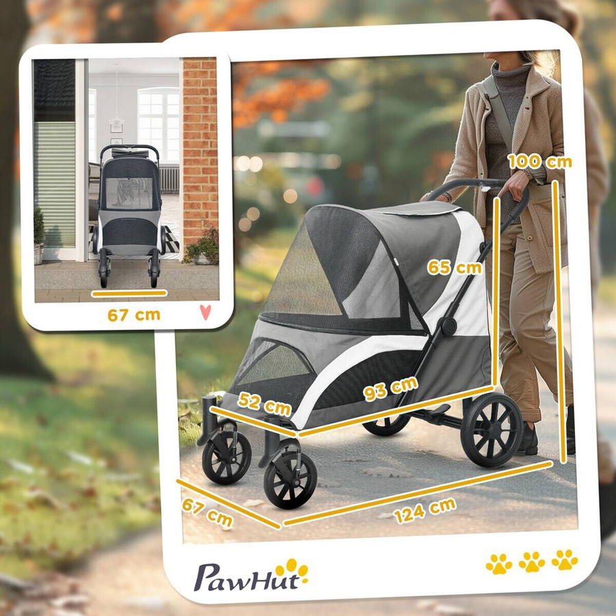PawHut Hundewagen und Katzenbuggy klappbar für große Hunde und Katzen bis 30 kg, Dunkelgrau, B/H/L: 67 x 100 x 124 cm - Bild 4