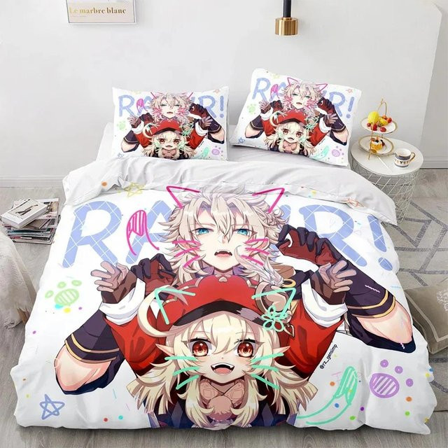 Genshin Impact Bettwäsche-Set mit 3D-Druck, weiches Microfaser-Bettwäsche-Set für Kinderzimmer, Mehrfarbig, B/H: 70 x 133 cm - Bild 1