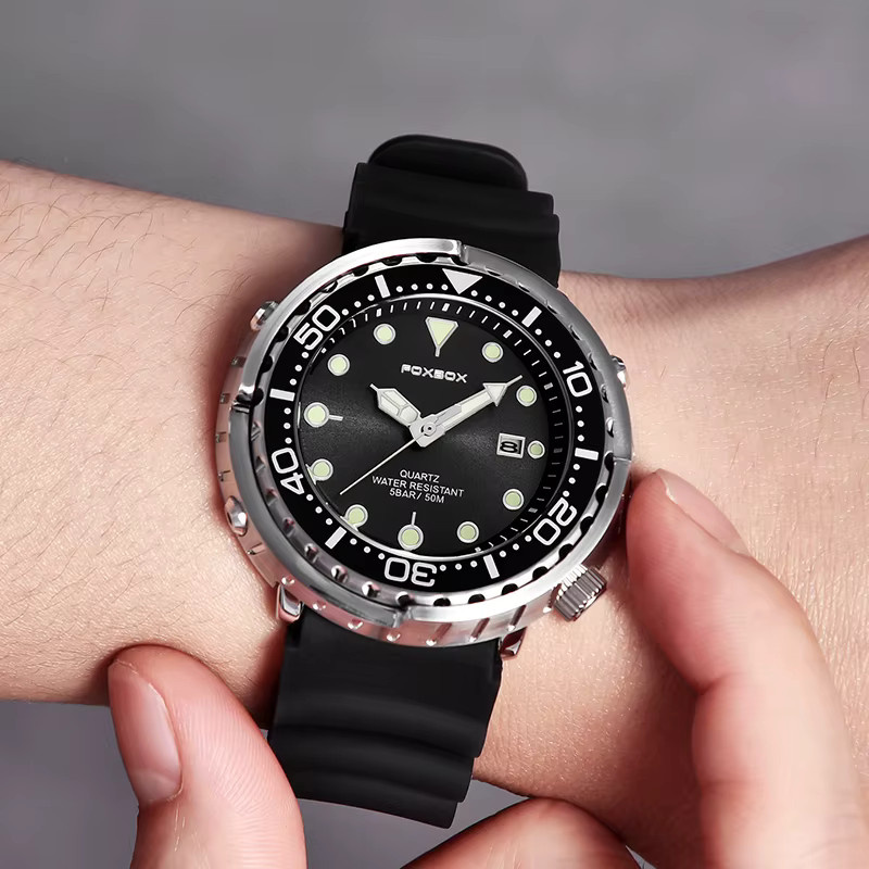 LIGE Armbanduhr Quarz, Edelstahl, Silikon, Schwarz, Orange, Herren - Bild 5