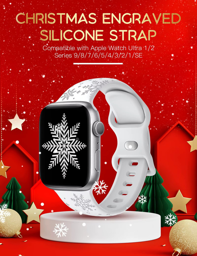Uhrenarmband Silikon, Weihnachtsschneeflocken, Weiß, Unisex - Bild 3