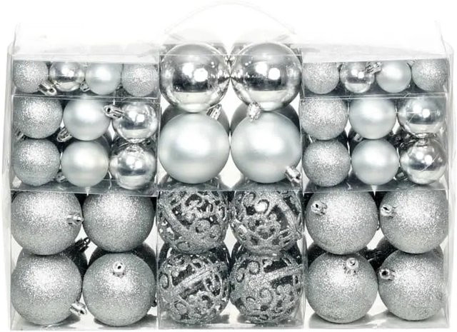 furnicato 100-teiliges Weihnachtskugel-Set in Silber mit den Größen 3 cm, 4 cm und 6 cm - Bild 1