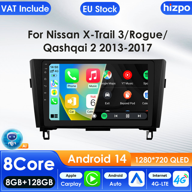 Hizpo Autoradio für Nissan Qashqai J11 und X-Trail T33 (2013–2017) mit CarPlay, Android Auto, GPS und WIFI in Schwarz - Bild 1