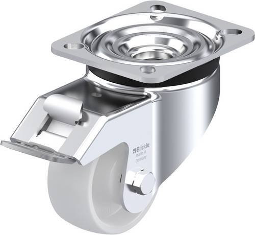 Blickle Lenkrolle LK-PO 75R-FI mit Feststeller, Rad-Durchmesser: 75 mm, Tragfähigkeit: 200 kg, Farbe: Silber/Weiß - Bild 1