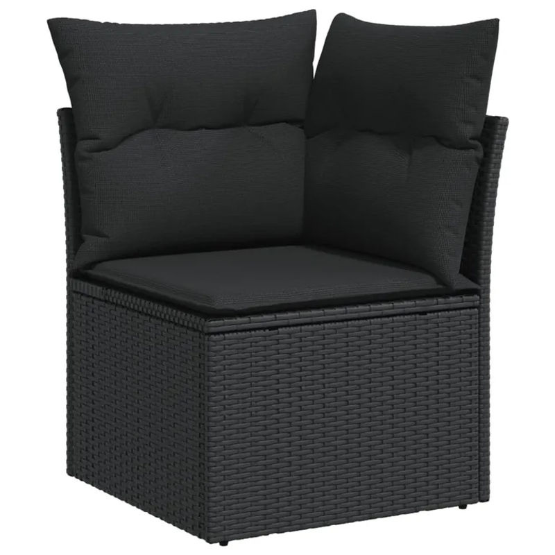 vidaXL 14-teilige Garten-Sofagarnitur in L-Form aus Poly-Rattan und Akazienholz mit Kissen in Schwarz - Bild 3