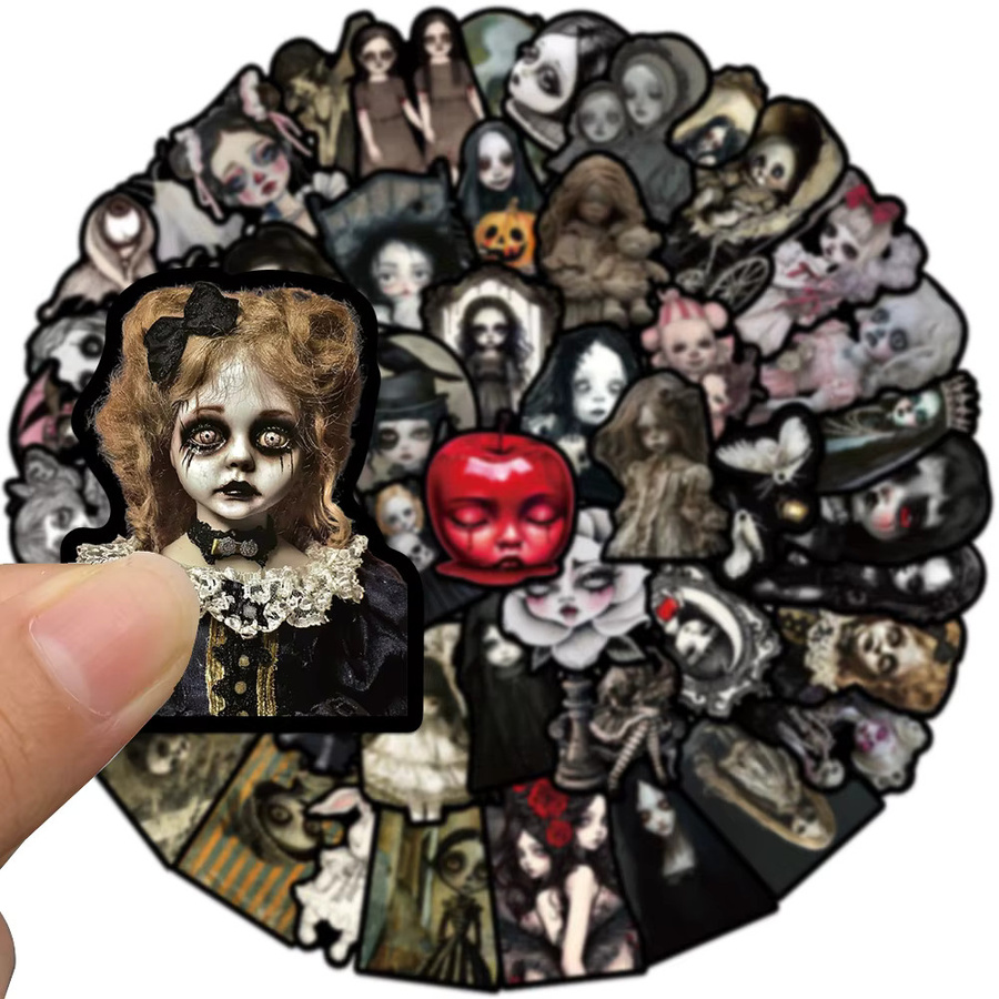 50 Stück PickJoy Gothic Horror Puppen Aufkleber in Pink und Multicolour, gruselige ästhetische Vinyl Sticker für Wandkunst und Dekoration - Bild 2