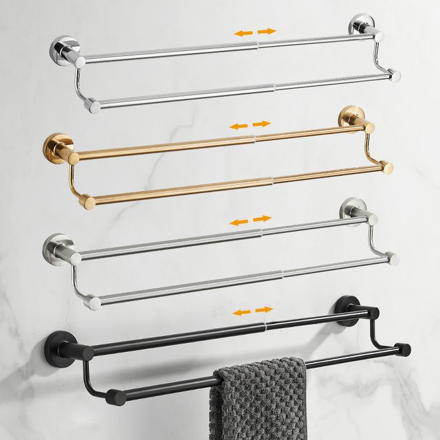 Ausziehbarer Handtuch-Doppelstangen-Halter für das Badezimmer von ELLEN HOMEDECOR in Schwarz und Gold, wandmontiert - Bild 1