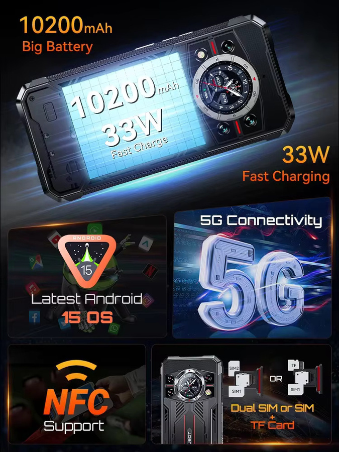 Robustes Cubot KingKong 11 5G Smartphone in Schwarz mit 256 GB Speicher, 6,72 Zoll FHD+ 120Hz Gorilla Glass Display, 10200mAh Akku und Dimensity 7025 Prozessor - Bild 2