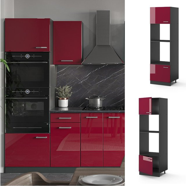 Vicco Mikrowellenschrank R-Line Küchenschrank in Anthrazit und Rot Hochglanz B: 60 cm, H: 207 cm, T: 57,2 cm - Bild 1