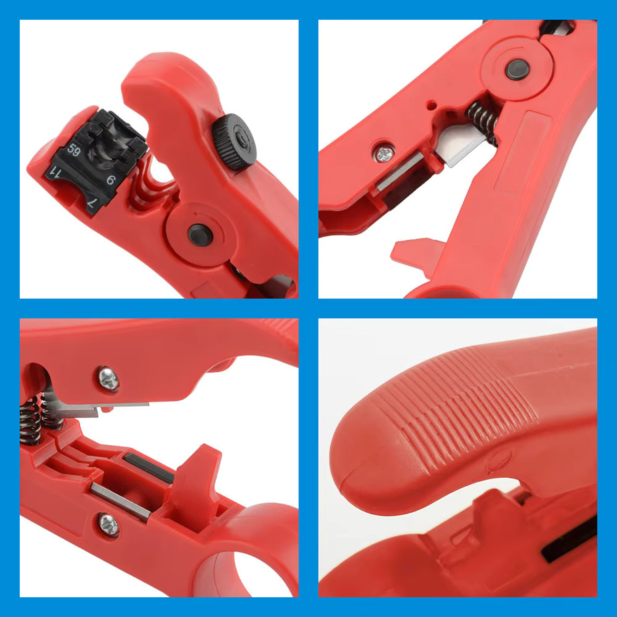 Multifunktionales elektrisches Kabelabisoliermesser von Seven Floor in Rot für UTP STP RG59 RG6 RG7 RG11 Koaxialkabel - Bild 3