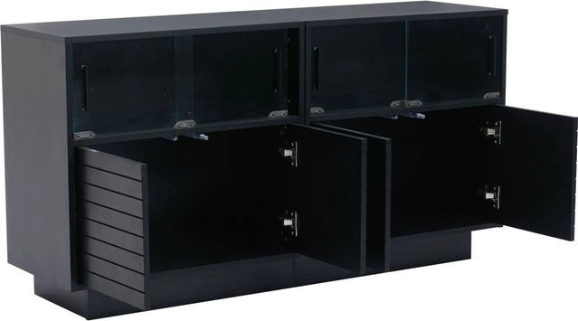 okwish Sideboard mit Glastüren und LED-Beleuchtung in Schwarz, B/T/H: 130 x 35 x 68 cm - Bild 1