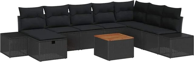 vidaXL Garten-Sofa-Set 9-tlg. aus Polyrattan mit Kissen in Schwarz - Bild 1