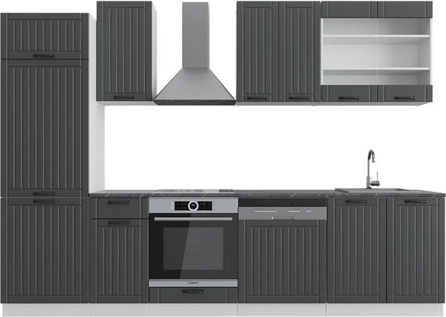 Vicco Fame-Line Küchenzeile Landhausstil in Anthrazit und Weiß, Breite: 300 cm - Bild 1