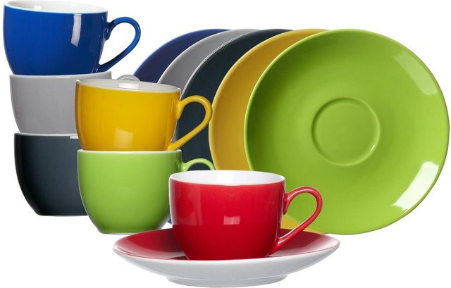 Ritzenhoff & Breker Espressotassen mit Untertassen Doppio aus Keramik, 6er Set, Multicolor, 80 ml - Bild 1