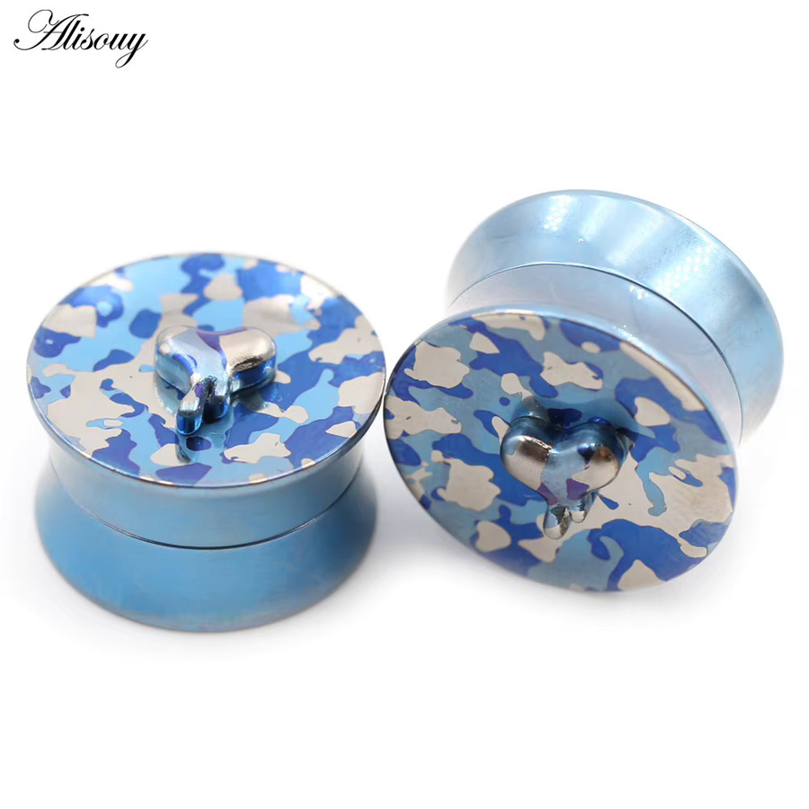 Alisouy Ohr Tunnel Plugs Herz Camouflage, Titan, Bunt, Unisex - Bild 1
