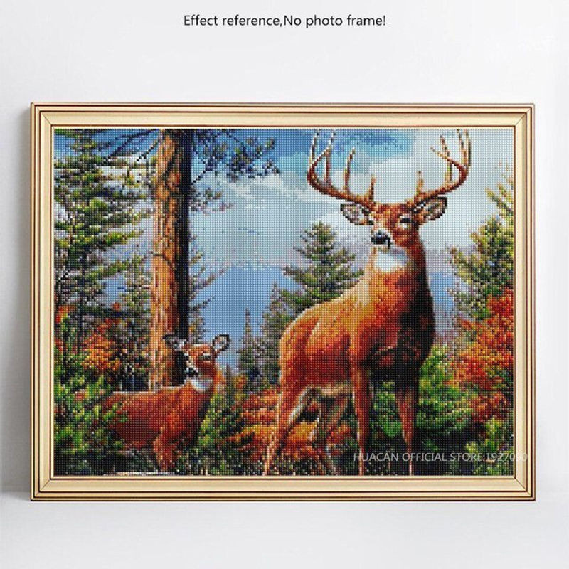 FIYO Diamant-Malerei Hirsch als Tier-Stickerei im Querformat, mehrfarbig, B/H: 30 x 20 cm - Bild 1