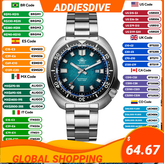 ADDIESDIVE Armbanduhr, Quarz, Edelstahl, Saphirglas, 20 ATM, Herren - Bild 1