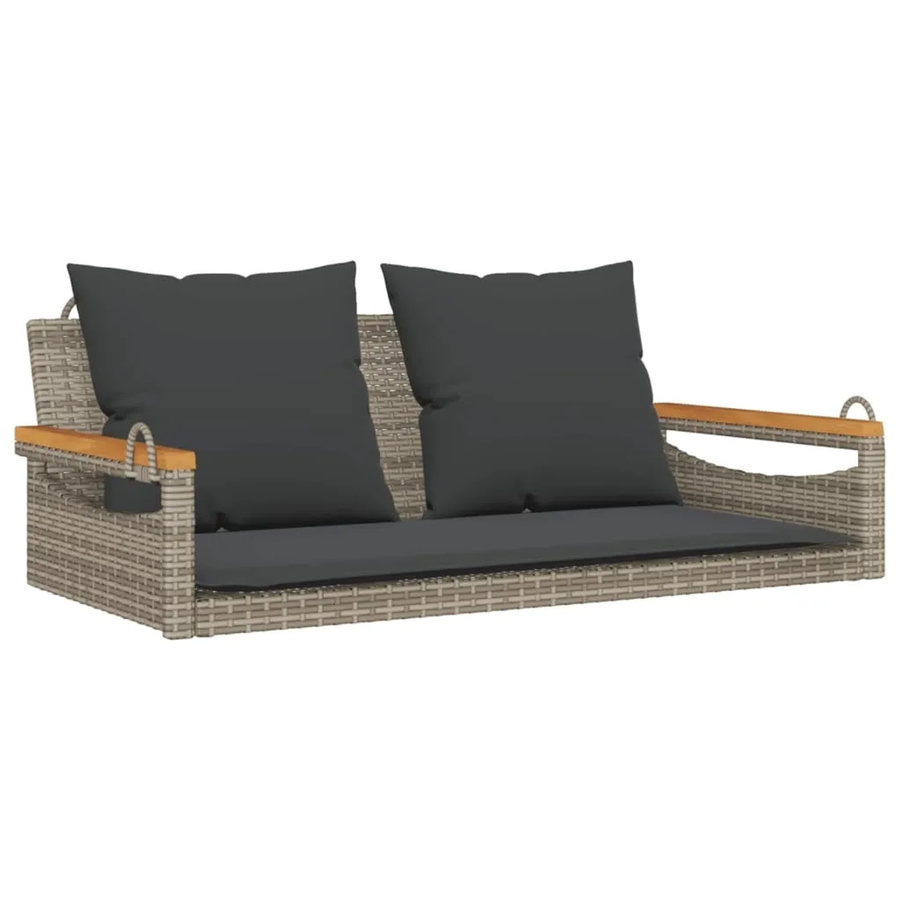 furnicato Hängebank aus PE-Rattan mit Kissen in Grau, B/T/H: 109 x 62 x 40 cm - Bild 2