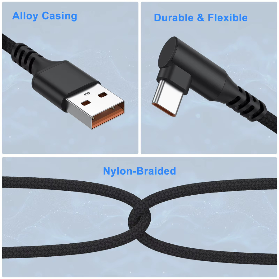 90-Grad USB-A auf USB-C Datenkabel in Schwarz für iPhone, Samsung Galaxy und iPad - Bild 3