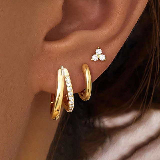 Yuedane Creolen-Set, Edelstahl, Gold, Kristall, Zirkonia, Damen, Mädchen - Bild 1