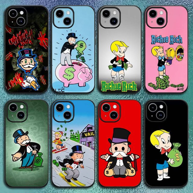 Handyhülle Monopoly Dollar Cartoon Luxus Softshell für iPhone 12 bis 17 Pro Max Plus in Schwarz - Bild 1